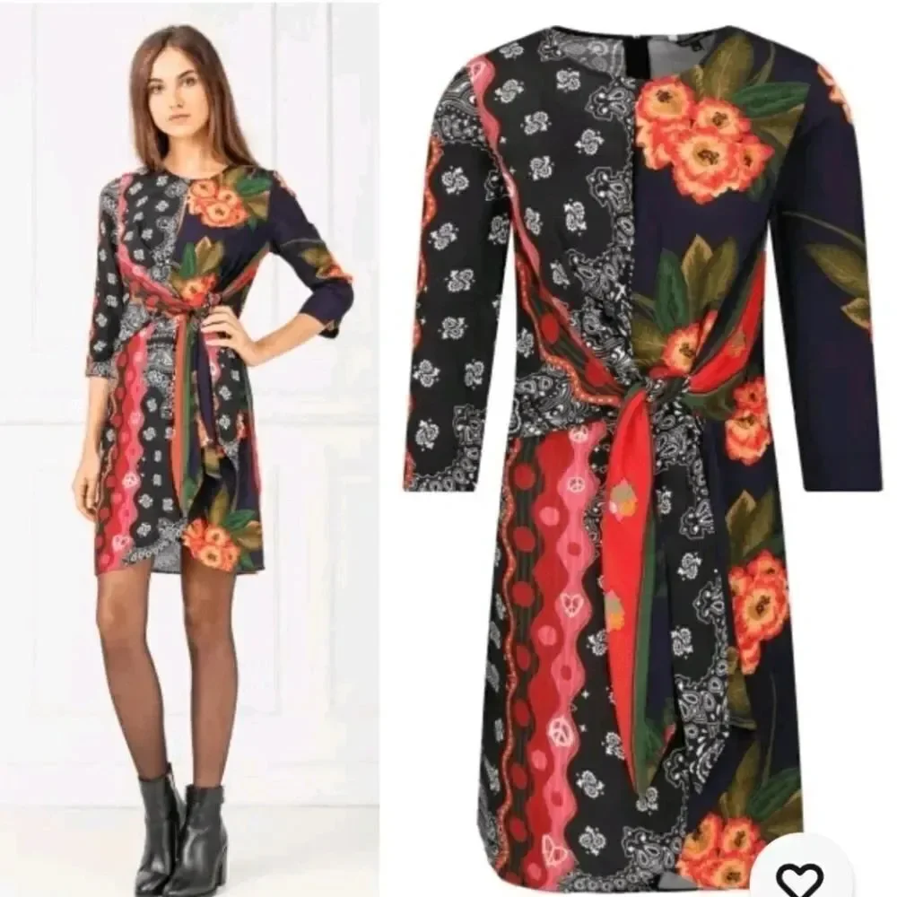 Desigual Dana colorful draped bandana print dress size 42=6
